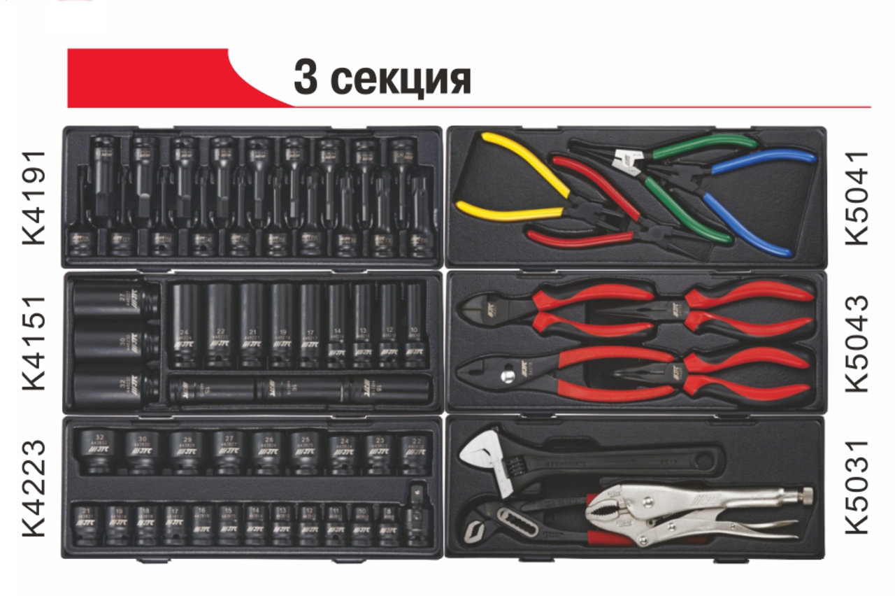 Техносоюз JTC-5641+496 ТЕЛЕЖКА ИНСТРУМЕНТАЛЬНАЯ 8 СЕКЦИЙ С НАБОРОМ ИНСТРУМЕНТОВ 496 ПРЕДМЕТОВ