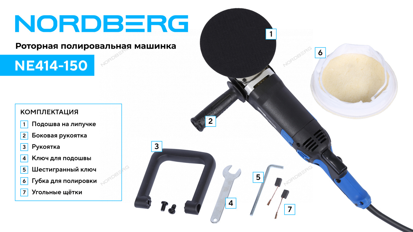 Полировальная машинка, диск 150 мм, 450-1950 об/мин, 1200 Вт NORDBERG