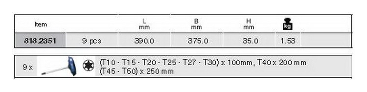 Набор отверток TORX Т10-Т50, Т-образные KS-Tools  арт. 8182351