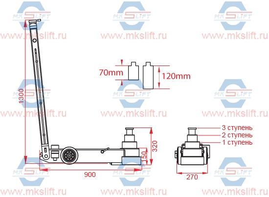 Домкрат пневмогидравлический ТУРЦИЯ г/п 45/30/15 т.  KraftWell  (Турция) арт. KRWAJ45-3T