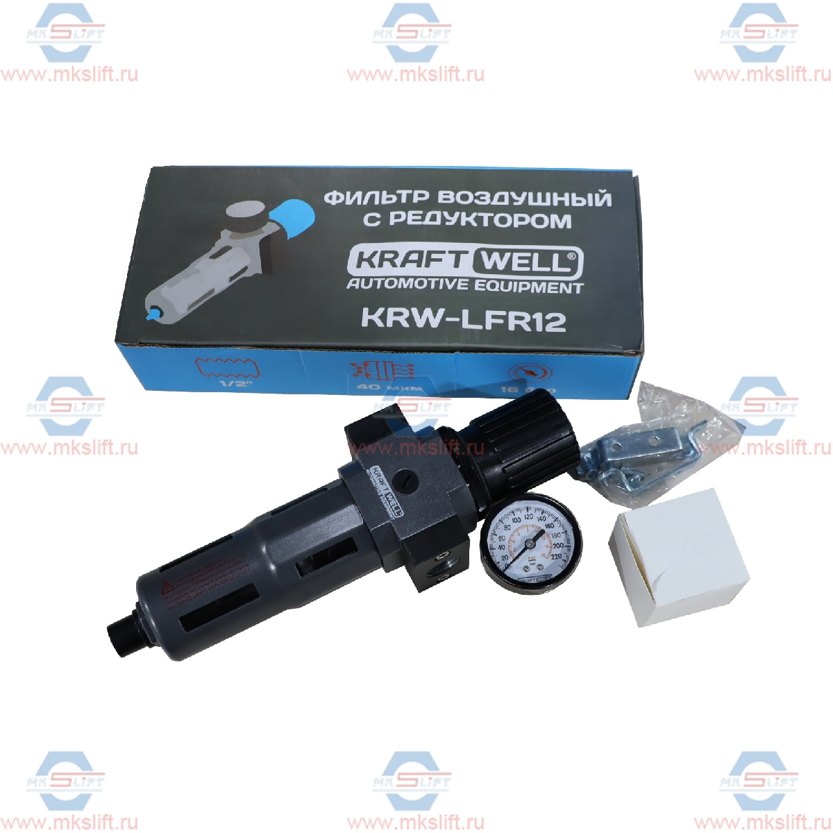 Фильтр-влагоотделитель с редуктором, 1/2", до 16 бар, серия PRO KraftWell  арт. KRW-LFR12