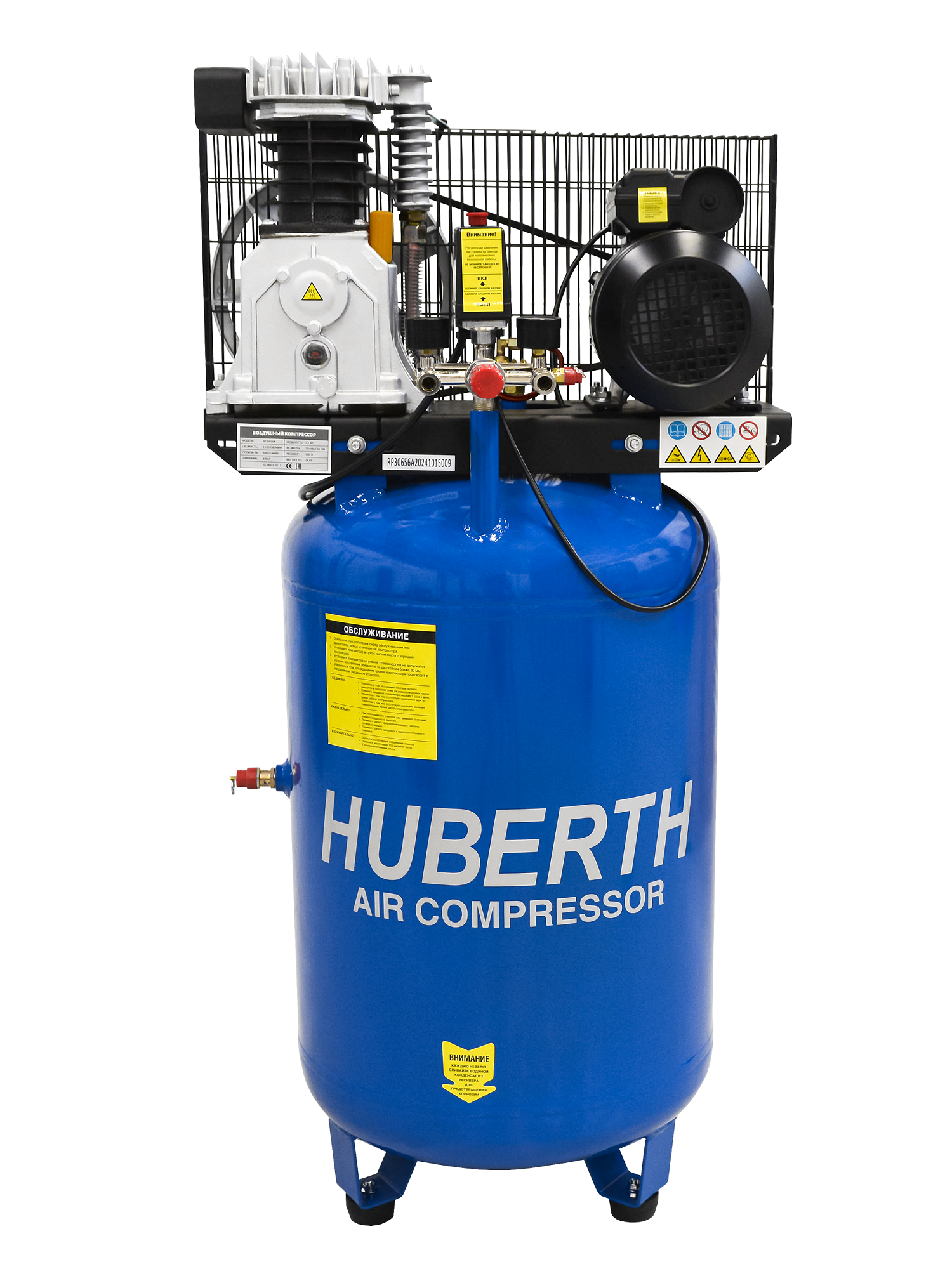 Компрессор воздушный HUBERTH RP30656A с вертикальным ресивером 100 л (1Ф.X230В)