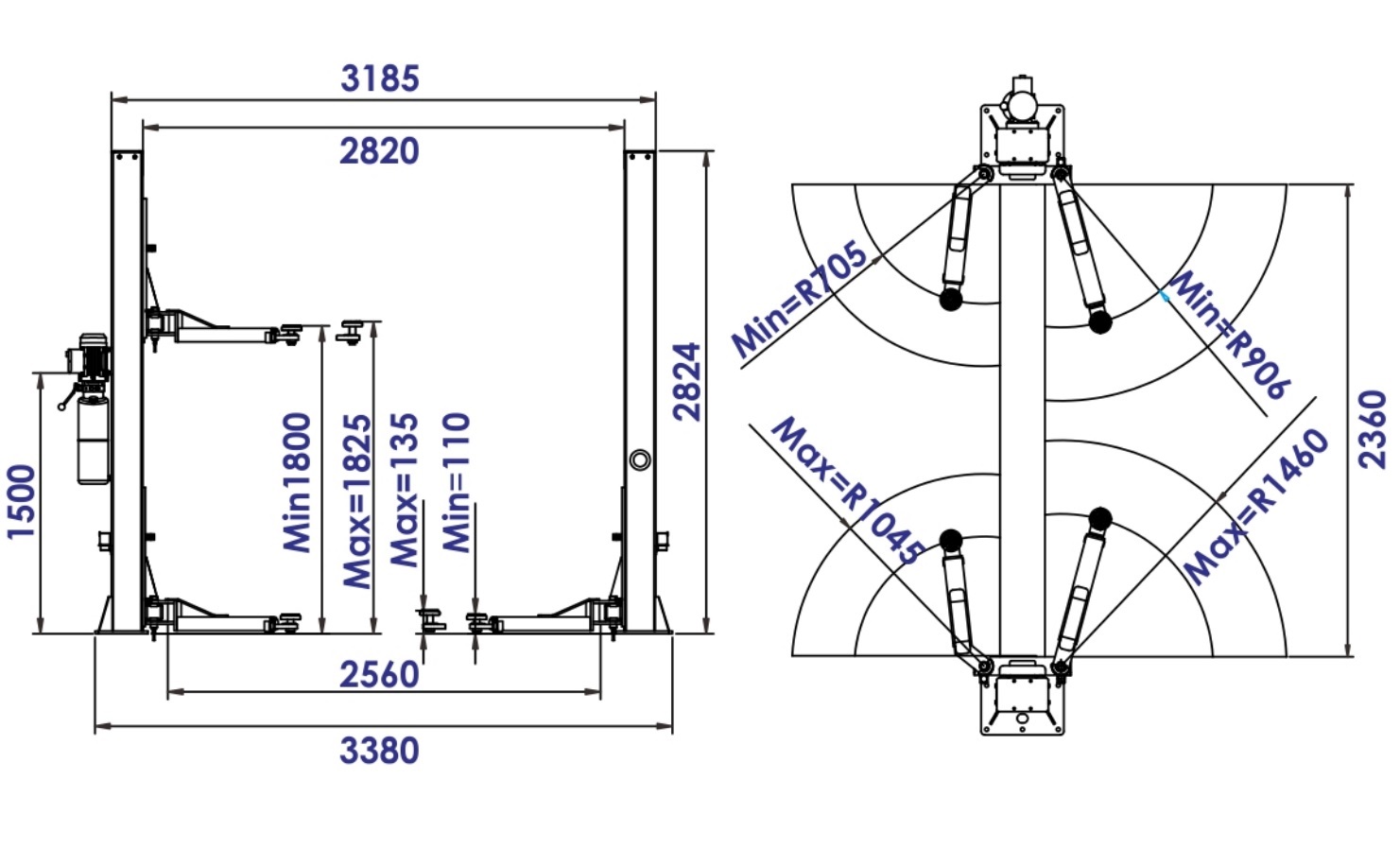 Техносоюз TS-4MR Подъемник 2-хст. г/п 4 т  съем-ручка+проставки (2025) (220 V ТВ)