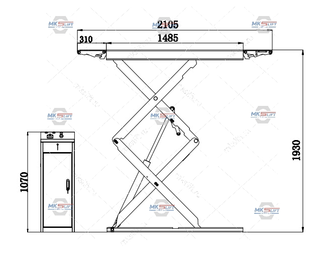 Подъёмник ножничный короткий напольный г/п 3500 кг. KraftWell  арт. KRW350SF