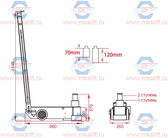 Домкрат пневмогидравлический ТУРЦИЯ г/п 40/20 т.  KraftWell  (Турция) арт. KRWAJ40-2T