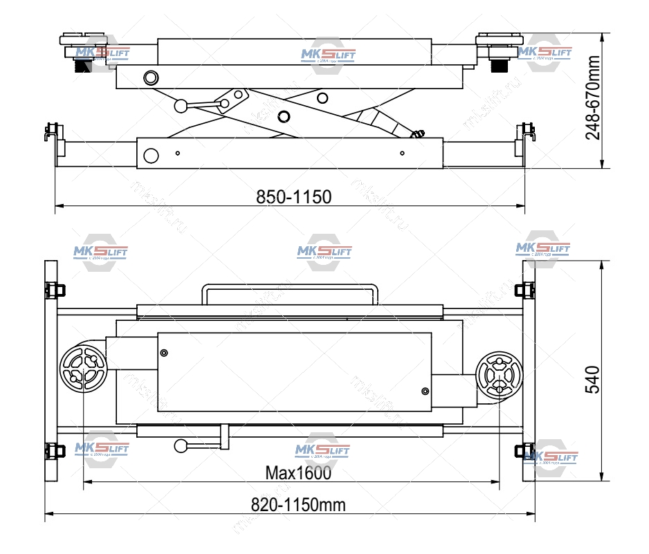 Траверса г/п 2000 кг. привод от гидростанции подъемника KraftWell  арт. KRWJ2