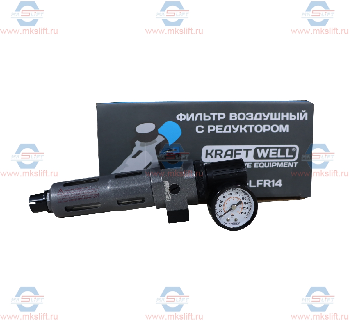 Фильтр-влагоотделитель с редуктором, 1/4", до 16 бар, серия PRO KraftWell  арт. KRW-LFR14