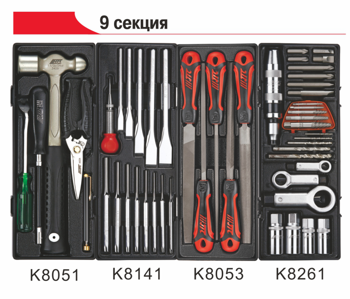 Техносоюз JTC-3931+5639+578 ТЕЛЕЖКА ИНСТРУМЕНТАЛЬНАЯ 9 СЕКЦИЙ С НАБОРОМ ИНСТРУМЕНТОВ 578 ПРЕДМЕТОВ