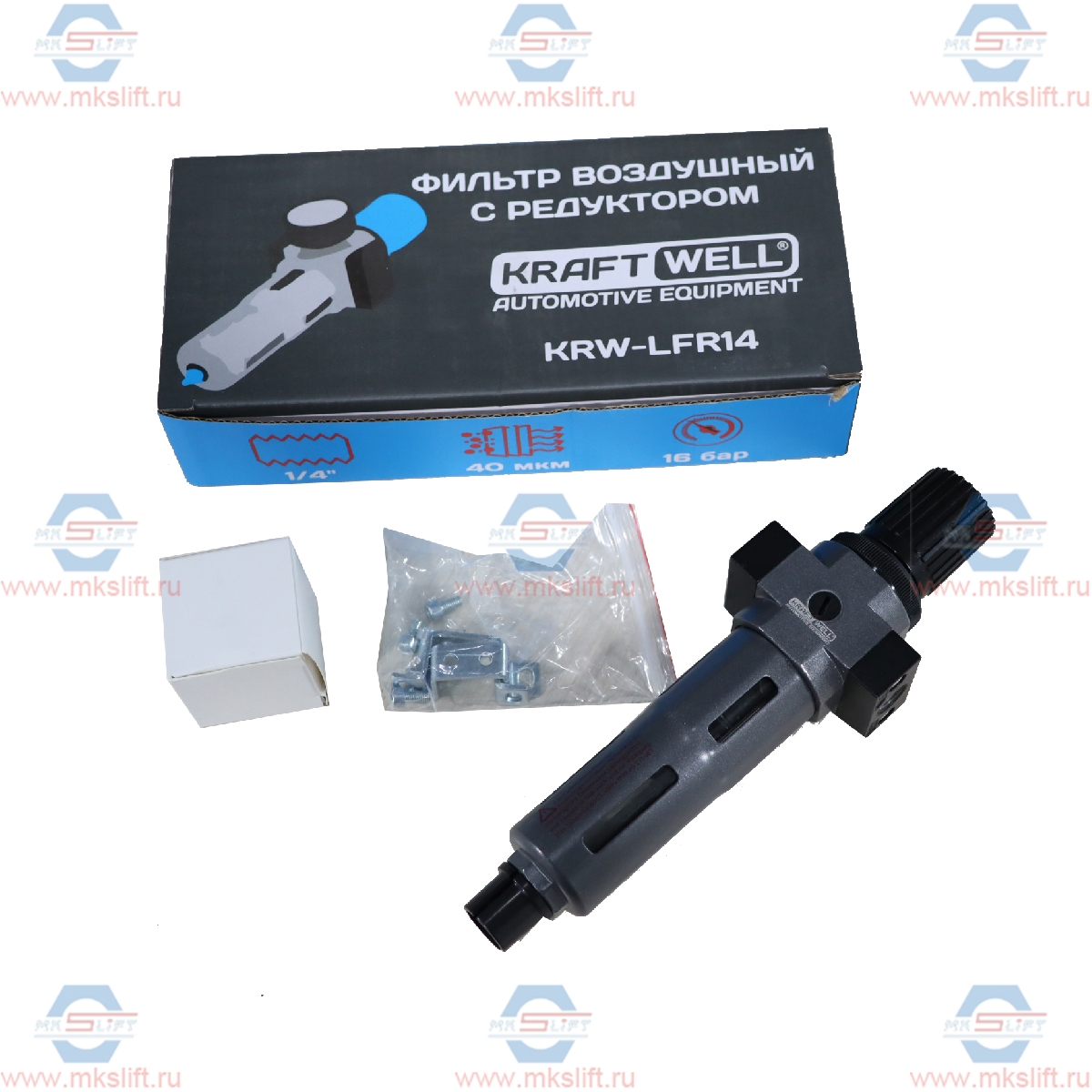 Фильтр-влагоотделитель с редуктором, 1/4", до 16 бар, серия PRO KraftWell  арт. KRW-LFR14