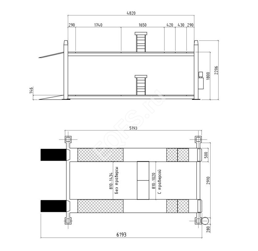 Техносоюз ES4D-4 Подъемник 4-хст. г/п 4т,эл/гидр. с траверсой