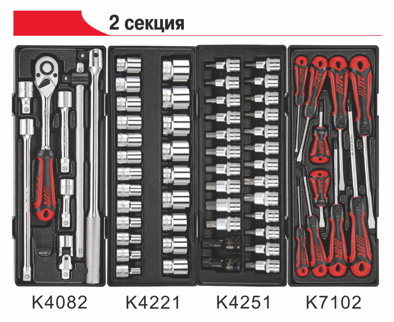 Техносоюз JTC-5021+279 ТЕЛЕЖКА ИНСТРУМЕНТАЛЬНАЯ 7 СЕКЦИЙ С НАБОРОМ ИНСТРУМЕНТОВ 279 ПРЕДМЕТОВ