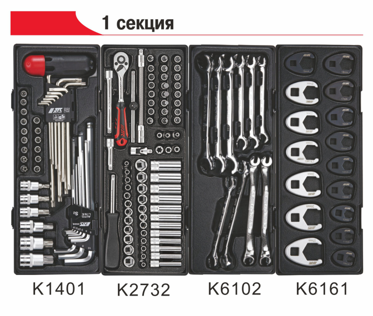Техносоюз JTC-3931+5639+578 ТЕЛЕЖКА ИНСТРУМЕНТАЛЬНАЯ 9 СЕКЦИЙ С НАБОРОМ ИНСТРУМЕНТОВ 578 ПРЕДМЕТОВ