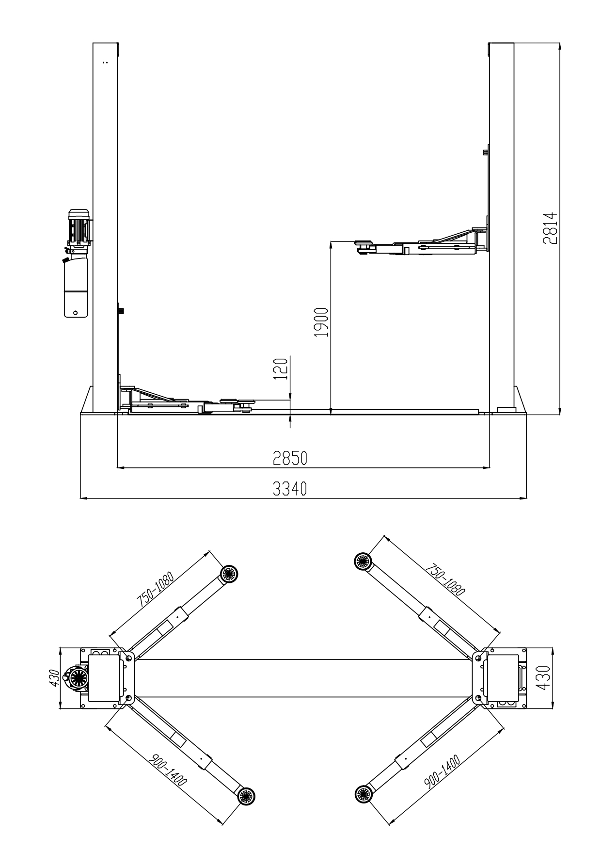 Техносоюз ES-4R Подъемник 2-хст. г/п 4т съем-ручка (220 V ТВ)