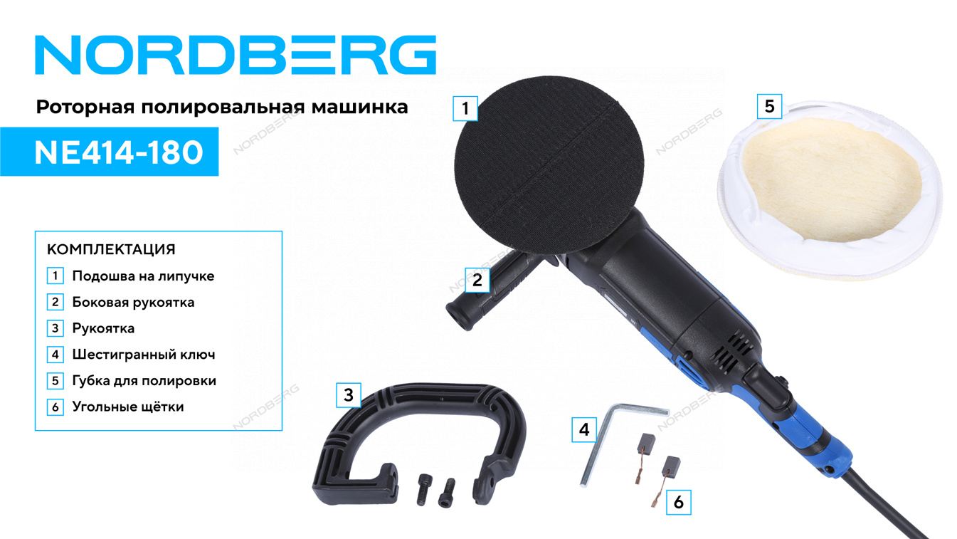 Полировальная машинка, диск 180 мм, 600-3000 об/мин, 1500 Вт NORDBERG