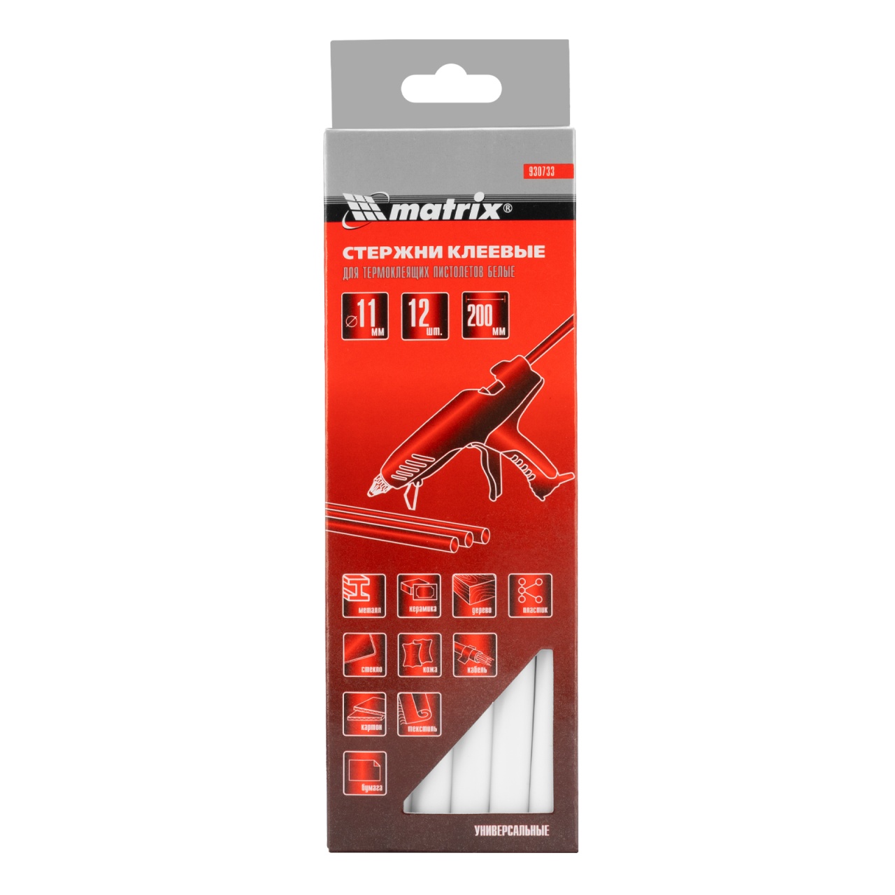 Стержни клеевые 11 мм белые, 12 шт MATRIX 930733